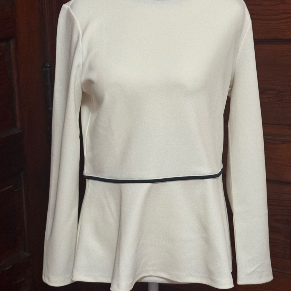 Ann Taylor Cream Long Sleeve Top with Black Trim